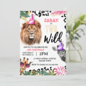2つの野生のサファリ動物2nd誕生日パーティーインビタット 招待状 (スタンド正面)