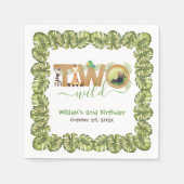 2つの野生のサファリ動物2nd誕生日パーティー写真 スタンダードカクテルナプキン (正面)