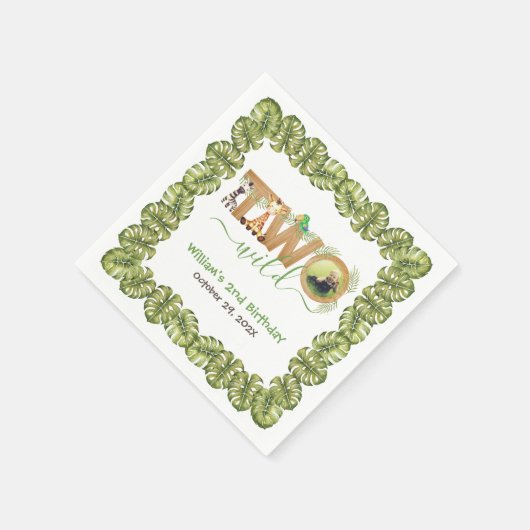 2つの野生のサファリ動物2nd誕生日パーティー写真 スタンダードカクテルナプキン (角)