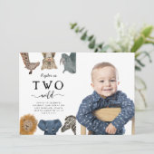 2つの野生のサファリ動物2nd誕生日パーティー写真 招待状 (スタンド正面)