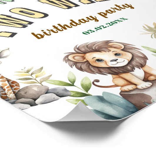 2つの野生のジャングルの最初の誕生日パーティー歓迎サイン ポスター (角)