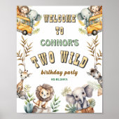 2つの野生のジャングルの最初の誕生日パーティー歓迎サイン ポスター (正面)