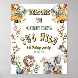 2つの野生のジャングルの最初の誕生日パーティー歓迎サイン ポスター