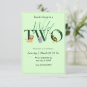 2つの野生のジャングルの緑の第2の誕生日の招待 出欠カード (スタンド正面)