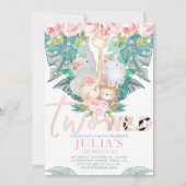 2つの野生のジャングルアニマル誕生日かわいい 招待状 (正面)