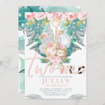 2つの野生のジャングルアニマル誕生日かわいい