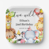 2つの野生のジャングルサファリ動物2nd誕生日パーティー ペーパープレート (正面)
