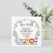 2つの野生のジャングルサファリ動物2nd誕生日パーティー 招待状 (スタンド正面)