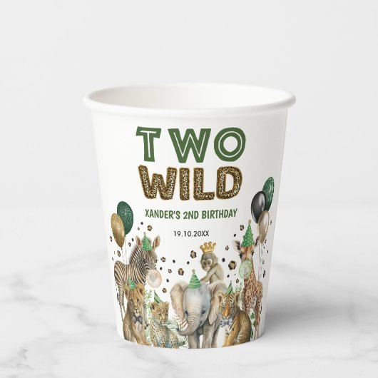 2つの野生のジャングルサファリ動物2nd誕生日パーティー 紙コップ (裏面)