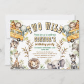 2つの野生のジャングル動物の誕生日パーティーへの招待 招待状 (正面)