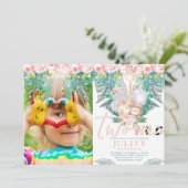 2つの野生のジャングル動物の誕生日写真 招待状 (スタンド正面)