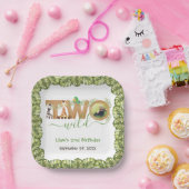 2つの野生のジャングル動物フォトウッドセカンド誕生日 ペーパープレート (パーティー)