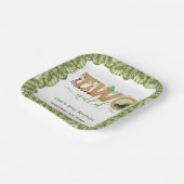 2つの野生のジャングル動物フォトウッドセカンド誕生日 ペーパープレート (傾斜あり)