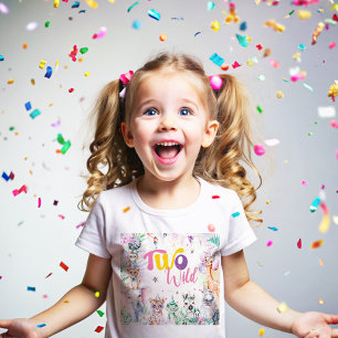 2つの野生のトロピカルサファリアニマルズセカンド誕生日 ベビーTシャツ