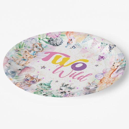 2つの野生のトロピカルサファリアニマルズセカンド誕生日 ペーパープレート (アングル)