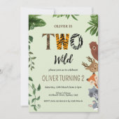 2つの野生の動物の手紙の緑の2番目の誕生日 招待状 (正面)