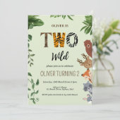 2つの野生の動物の手紙の緑の2番目の誕生日 招待状 (スタンド正面)