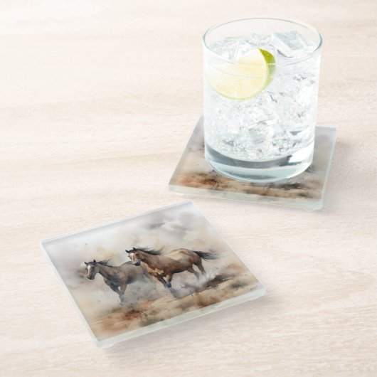 "2つの野生の口ひげ"ほこりっぽい西の水色 ガラスコースター (アングル)