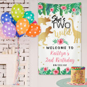 2つの野生の恐竜の女の子2nd誕生日パーティーへようこそ 横断幕