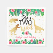 2つの野生の恐竜の女の子2nd誕生日パーティー スタンダードカクテルナプキン (正面)