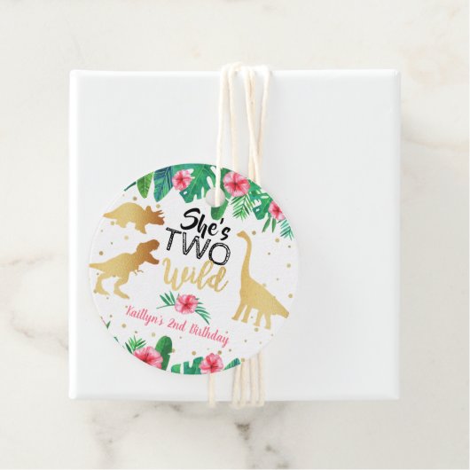 2つの野生の恐竜の女の子2nd誕生日パーティー フェイバータグ (インサイチュ)