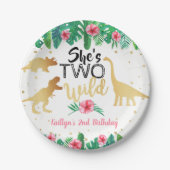 2つの野生の恐竜の女の子2nd誕生日パーティー ペーパープレート (正面)