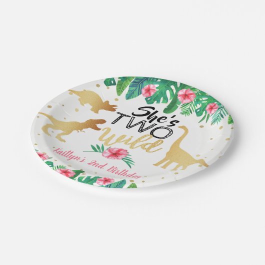2つの野生の恐竜の女の子2nd誕生日パーティー ペーパープレート (アングル)