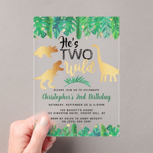 2つの野生の恐竜の少年たち2nd誕生日 アクリル招待状 (インサイチュ (ポータブル))