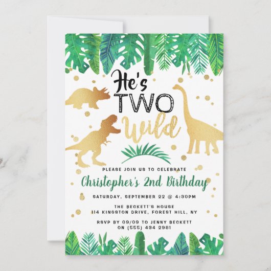 2つの野生の恐竜の少年たち2nd誕生日 招待状 (正面)