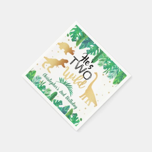 2つの野生の恐竜の少年2nd誕生日パーティー スタンダードカクテルナプキン (角)