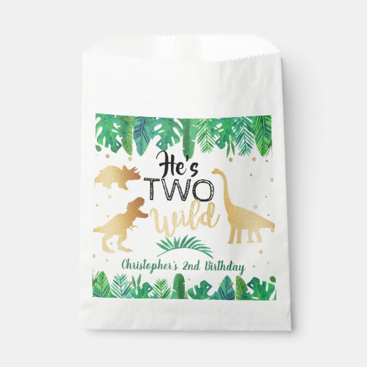 2つの野生の恐竜の少年2nd誕生日パーティー フェイバーバッグ (正面)
