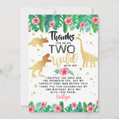 2つの野生の恐竜ガールズセカンド誕生日 サンキューカード (正面)
