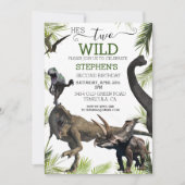 2つの野生の恐竜ティラノサウルスラプター誕生日 招待状 (正面)