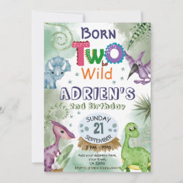 2つの野生の恐竜テーマ誕生日パーティインビ 招待状