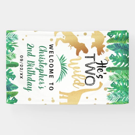 2つの野生の恐竜ボーイズ2nd誕生日パーティーへようこそ 横断幕 (横)