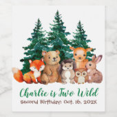 2つの野生の森林の動物第2誕生日 ワインラベル (シングルラベル)