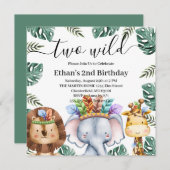 2つの野生の森林動物の森2番目の誕生日インビ 招待状 (正面/裏面)