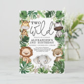 2つの野生の熱帯サファリ動物の第2バースデーボーイ 招待状 (スタンド正面)