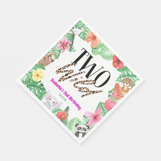 2つの野生の熱帯動物2nd誕生日パーティー スタンダードランチョンナプキン (角)
