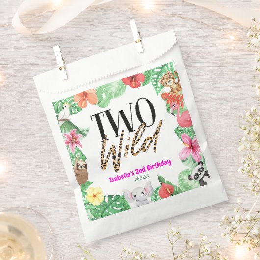 2つの野生の熱帯動物2nd誕生日パーティー フェイバーバッグ (クリップ留めされた状態)