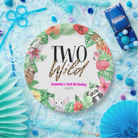 2つの野生の熱帯動物2nd誕生日パーティー ペーパープレート (パーティー)