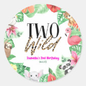 2つの野生の熱帯動物2nd誕生日パーティー ラウンドシール (正面)