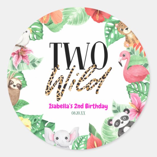 2つの野生の熱帯動物2nd誕生日パーティー ラウンドシール (正面)