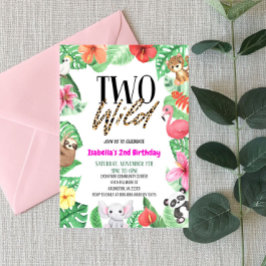 2つの野生の熱帯動物2nd誕生日パーティー 招待状