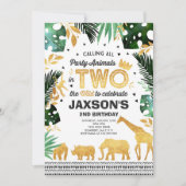 2つの野生の誕生日招待状ジャングル動物 招待状 (正面)