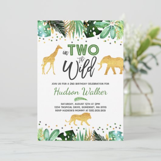2つの野生の誕生日招待状ジャングル動物 招待状 (スタンド正面)