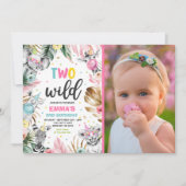 2つの野生の誕生日金ゴールドサファリジャングル動物パーティー 招待状 (正面)