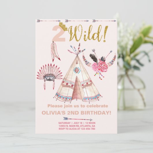2つの野生の部族のボーホガールの誕生日の招待。 招待状 (スタンド正面)