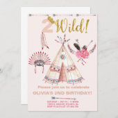 2つの野生の部族のボーホガールの誕生日の招待。 招待状 (正面/裏面)