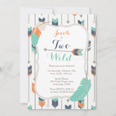 2つの野生の部族の矢の誕生日パーティブルーグリーン 招待状 (正面)